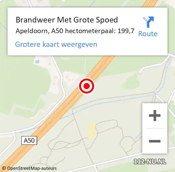 Locatie op kaart van de 112 melding: Brandweer Met Grote Spoed Naar Apeldoorn, A50 hectometerpaal: 199,7 op 29 april 2024 12:50
