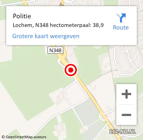 Locatie op kaart van de 112 melding: Politie Lochem, N348 hectometerpaal: 38,9 op 29 april 2024 14:35