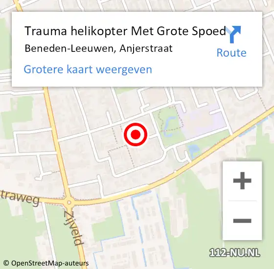 Locatie op kaart van de 112 melding: Trauma helikopter Met Grote Spoed Naar Beneden-Leeuwen, Anjerstraat op 29 april 2024 14:45