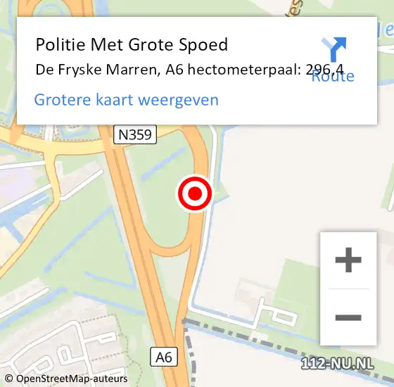 Locatie op kaart van de 112 melding: Politie Met Grote Spoed Naar De Fryske Marren, A6 hectometerpaal: 296,4 op 29 april 2024 15:06