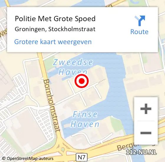 Locatie op kaart van de 112 melding: Politie Met Grote Spoed Naar Groningen, Stockholmstraat op 29 april 2024 15:08