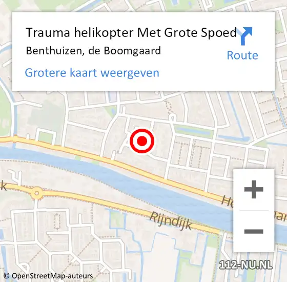 Locatie op kaart van de 112 melding: Trauma helikopter Met Grote Spoed Naar Benthuizen, de Boomgaard op 29 april 2024 15:50