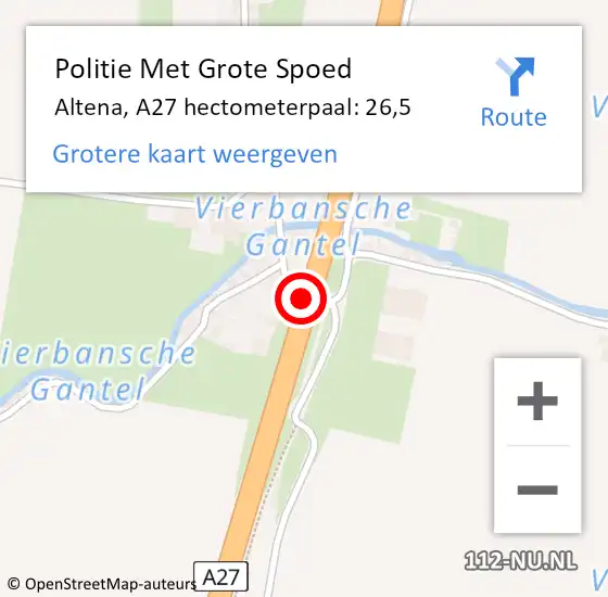 Locatie op kaart van de 112 melding: Politie Met Grote Spoed Naar Altena, A27 hectometerpaal: 26,5 op 29 april 2024 15:58