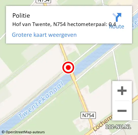 Locatie op kaart van de 112 melding: Politie Hof van Twente, N754 hectometerpaal: 0,4 op 29 april 2024 17:08
