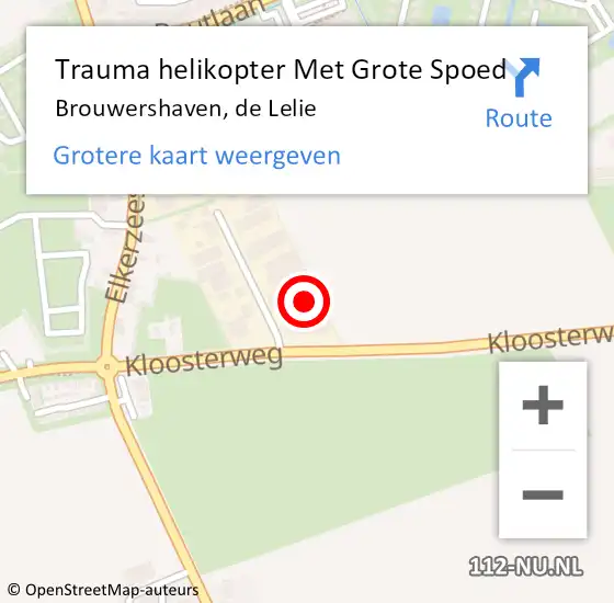 Locatie op kaart van de 112 melding: Trauma helikopter Met Grote Spoed Naar Brouwershaven, de Lelie op 29 april 2024 17:49