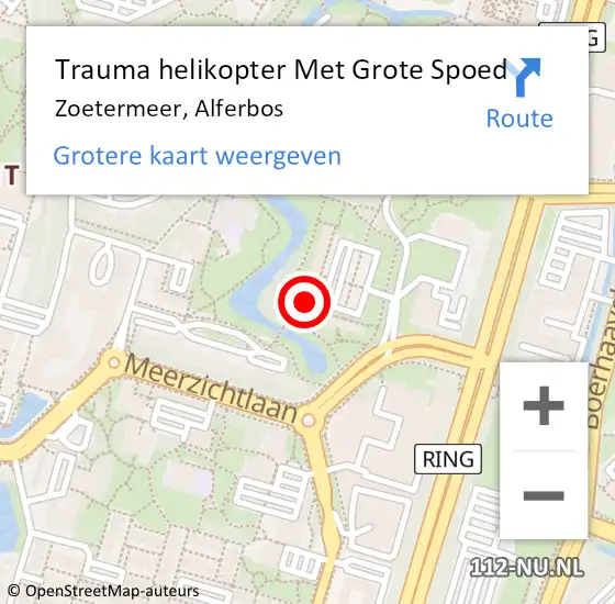 Locatie op kaart van de 112 melding: Trauma helikopter Met Grote Spoed Naar Zoetermeer, Alferbos op 29 april 2024 17:59