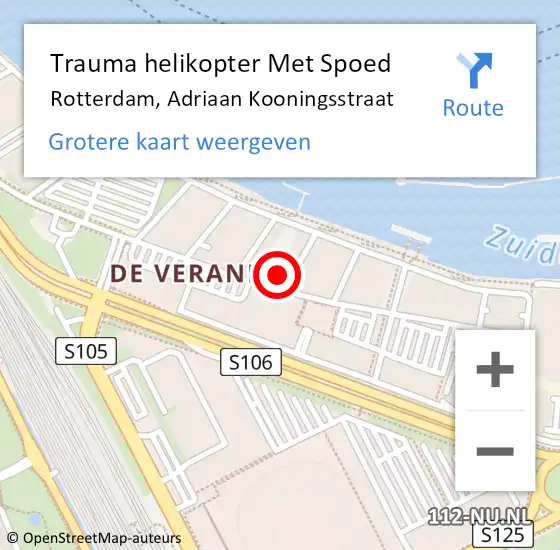 Locatie op kaart van de 112 melding: Trauma helikopter Met Spoed Naar Rotterdam, Adriaan Kooningsstraat op 29 april 2024 21:33