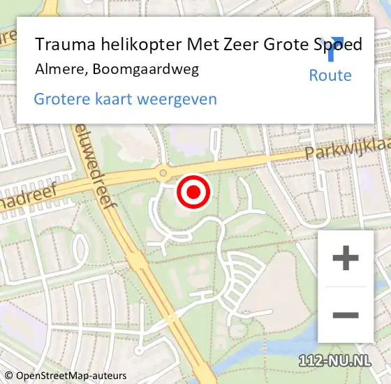 Locatie op kaart van de 112 melding: Trauma helikopter Met Zeer Grote Spoed Naar Almere, Boomgaardweg op 29 april 2024 22:04