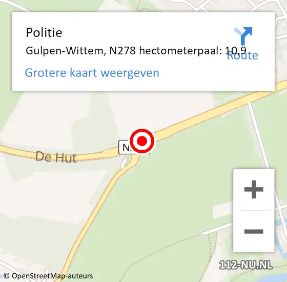Locatie op kaart van de 112 melding: Politie Gulpen-Wittem, N278 hectometerpaal: 10,9 op 30 april 2024 03:30