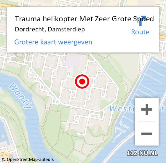 Locatie op kaart van de 112 melding: Trauma helikopter Met Zeer Grote Spoed Naar Dordrecht, Damsterdiep op 30 april 2024 11:55