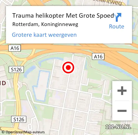 Locatie op kaart van de 112 melding: Trauma helikopter Met Grote Spoed Naar Rotterdam, Koninginneweg op 30 april 2024 12:35