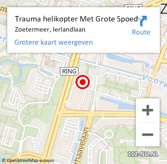 Locatie op kaart van de 112 melding: Trauma helikopter Met Grote Spoed Naar Zoetermeer, Ierlandlaan op 30 april 2024 12:46
