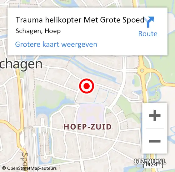 Locatie op kaart van de 112 melding: Trauma helikopter Met Grote Spoed Naar Schagen, Hoep op 30 april 2024 13:08