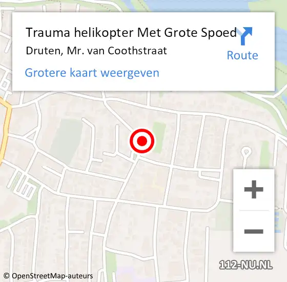 Locatie op kaart van de 112 melding: Trauma helikopter Met Grote Spoed Naar Druten, Mr. van Coothstraat op 30 april 2024 14:18