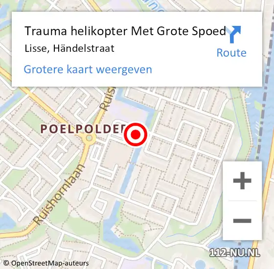 Locatie op kaart van de 112 melding: Trauma helikopter Met Grote Spoed Naar Lisse, Händelstraat op 30 april 2024 18:40