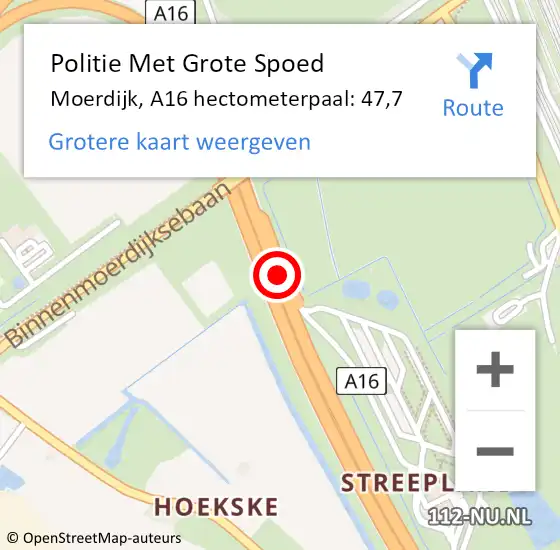 Locatie op kaart van de 112 melding: Politie Met Grote Spoed Naar Moerdijk, A16 hectometerpaal: 47,7 op 1 mei 2024 05:29