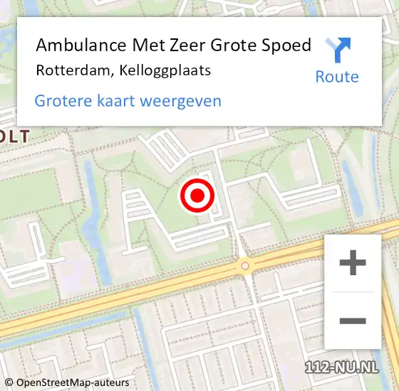 Locatie op kaart van de 112 melding: Ambulance Met Zeer Grote Spoed Naar Rotterdam, Kelloggplaats op 1 mei 2024 06:29