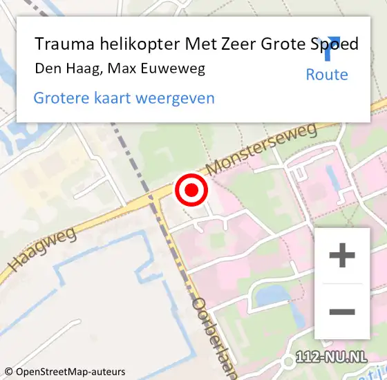 Locatie op kaart van de 112 melding: Trauma helikopter Met Zeer Grote Spoed Naar Den Haag, Max Euweweg op 1 mei 2024 12:52