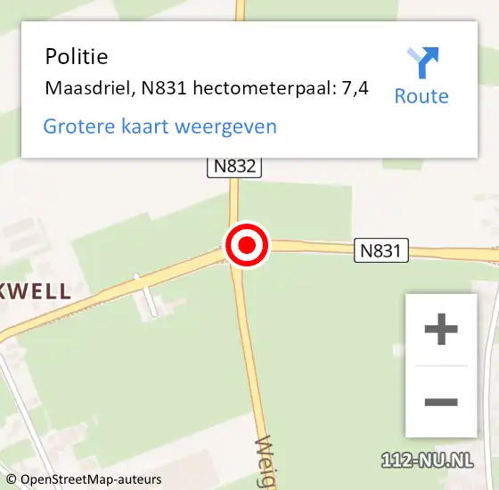 Locatie op kaart van de 112 melding: Politie Maasdriel, N831 hectometerpaal: 7,4 op 1 mei 2024 12:57