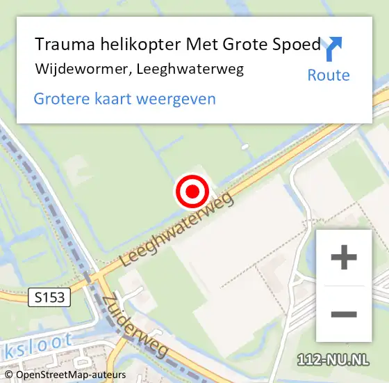 Locatie op kaart van de 112 melding: Trauma helikopter Met Grote Spoed Naar Wijdewormer, Leeghwaterweg op 1 mei 2024 14:20