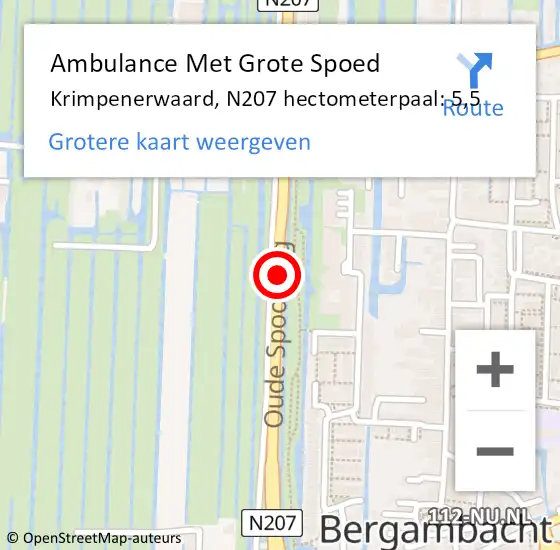 Locatie op kaart van de 112 melding: Ambulance Met Grote Spoed Naar Krimpenerwaard, N207 hectometerpaal: 5,5 op 1 mei 2024 14:29