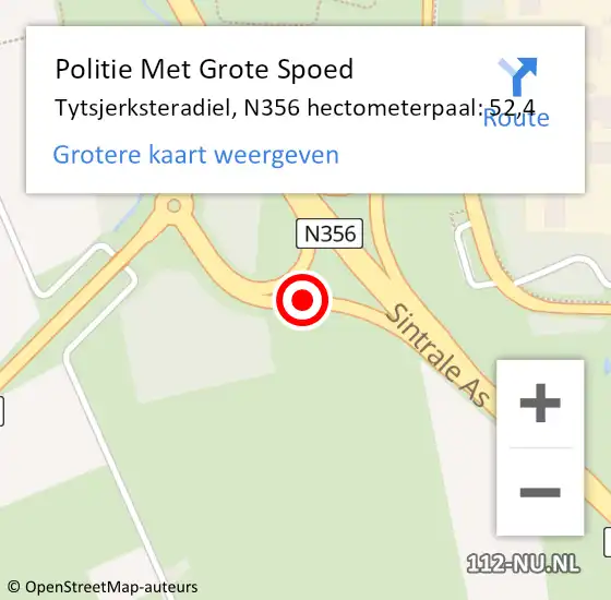 Locatie op kaart van de 112 melding: Politie Met Grote Spoed Naar Tytsjerksteradiel, N356 hectometerpaal: 52,4 op 1 mei 2024 15:52
