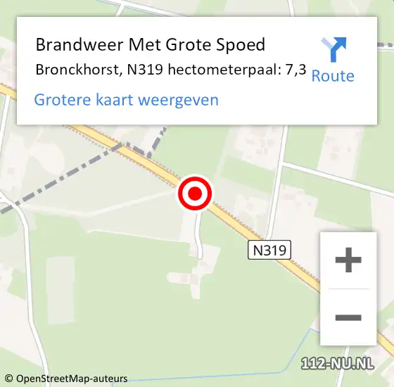 Locatie op kaart van de 112 melding: Brandweer Met Grote Spoed Naar Bronckhorst, N319 hectometerpaal: 7,3 op 1 mei 2024 17:05
