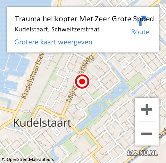 Locatie op kaart van de 112 melding: Trauma helikopter Met Zeer Grote Spoed Naar Kudelstaart, Schweitzerstraat op 1 mei 2024 17:10