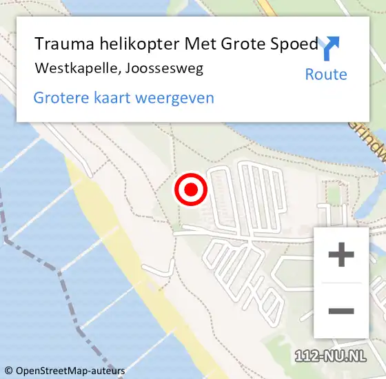 Locatie op kaart van de 112 melding: Trauma helikopter Met Grote Spoed Naar Westkapelle, Joossesweg op 1 mei 2024 18:05