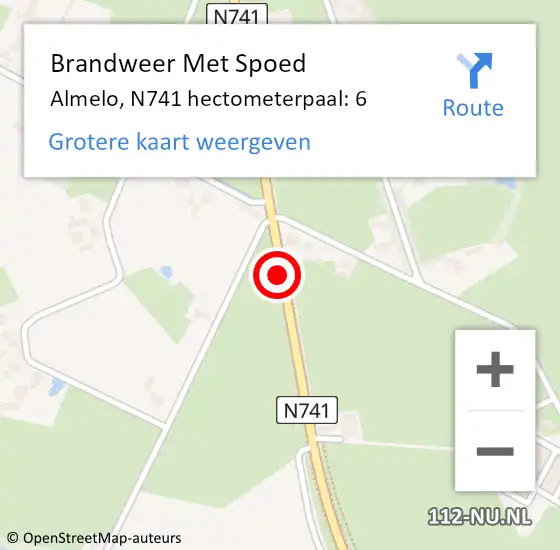 Locatie op kaart van de 112 melding: Brandweer Met Spoed Naar Almelo, N741 hectometerpaal: 6 op 1 mei 2024 20:53