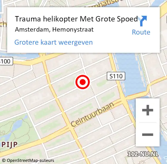 Locatie op kaart van de 112 melding: Trauma helikopter Met Grote Spoed Naar Amsterdam, Hemonystraat op 2 mei 2024 00:05