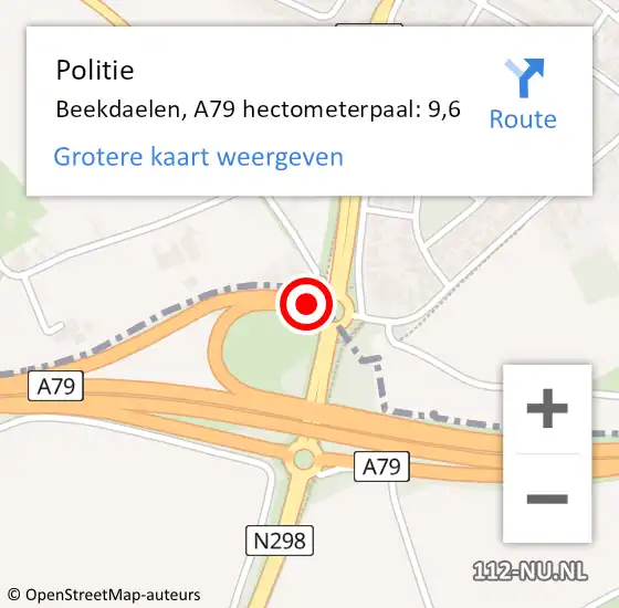Locatie op kaart van de 112 melding: Politie Beekdaelen, A79 hectometerpaal: 9,6 op 2 mei 2024 09:16