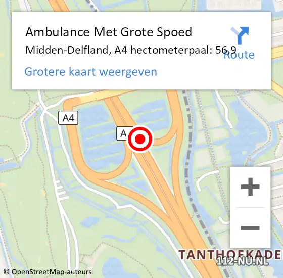 Locatie op kaart van de 112 melding: Ambulance Met Grote Spoed Naar Midden-Delfland, A4 hectometerpaal: 56,9 op 2 mei 2024 14:31