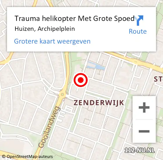 Locatie op kaart van de 112 melding: Trauma helikopter Met Grote Spoed Naar Huizen, Archipelplein op 2 mei 2024 14:32