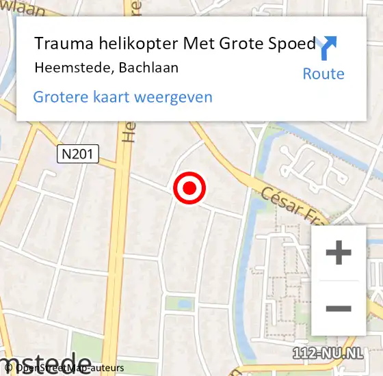 Locatie op kaart van de 112 melding: Trauma helikopter Met Grote Spoed Naar Heemstede, Bachlaan op 2 mei 2024 16:00