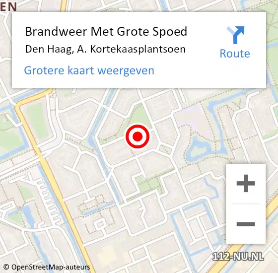 Locatie op kaart van de 112 melding: Brandweer Met Grote Spoed Naar Den Haag, A. Kortekaasplantsoen op 2 mei 2024 17:09