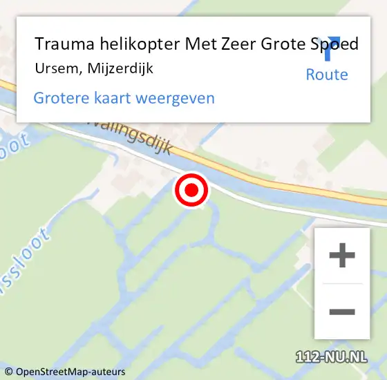 Locatie op kaart van de 112 melding: Trauma helikopter Met Zeer Grote Spoed Naar Ursem, Mijzerdijk op 2 mei 2024 17:14