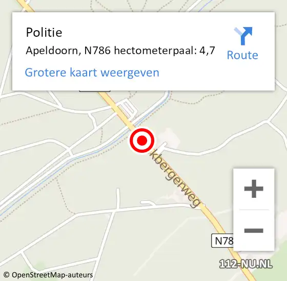 Locatie op kaart van de 112 melding: Politie Apeldoorn, N786 hectometerpaal: 4,7 op 2 mei 2024 17:26