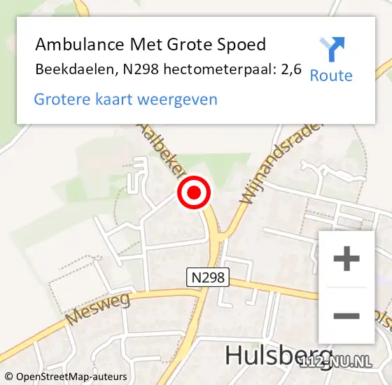 Locatie op kaart van de 112 melding: Ambulance Met Grote Spoed Naar Beekdaelen, N298 hectometerpaal: 2,6 op 2 mei 2024 19:12