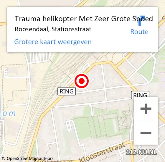 Locatie op kaart van de 112 melding: Trauma helikopter Met Zeer Grote Spoed Naar Roosendaal, Stationsstraat op 2 mei 2024 19:13