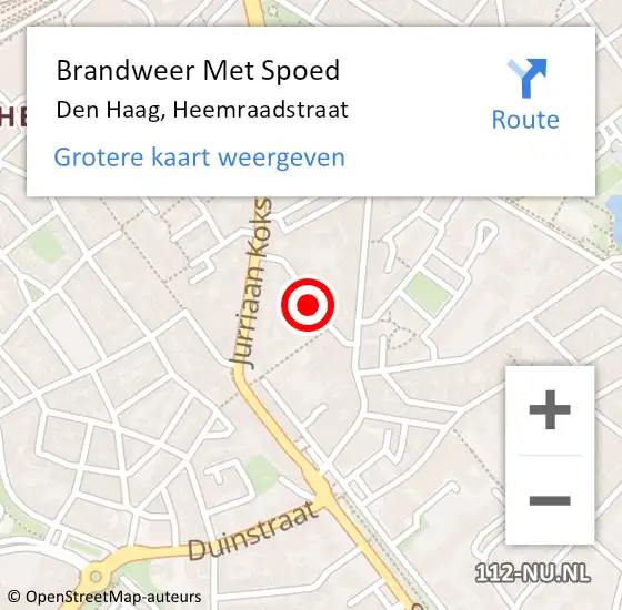 Locatie op kaart van de 112 melding: Brandweer Met Spoed Naar Den Haag, Heemraadstraat op 2 mei 2024 20:47