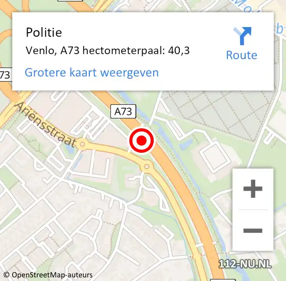 Locatie op kaart van de 112 melding: Politie Venlo, A73 hectometerpaal: 40,3 op 2 mei 2024 20:47