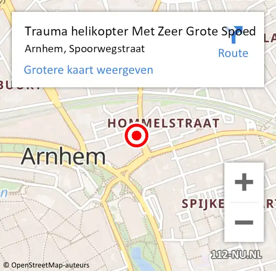 Locatie op kaart van de 112 melding: Trauma helikopter Met Zeer Grote Spoed Naar Arnhem, Spoorwegstraat op 2 mei 2024 21:34