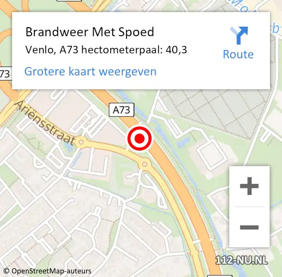 Locatie op kaart van de 112 melding: Brandweer Met Spoed Naar Venlo, A73 hectometerpaal: 40,3 op 2 mei 2024 21:46