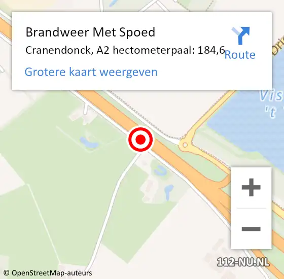 Locatie op kaart van de 112 melding: Brandweer Met Spoed Naar Cranendonck, A2 hectometerpaal: 184,6 op 3 mei 2024 08:35