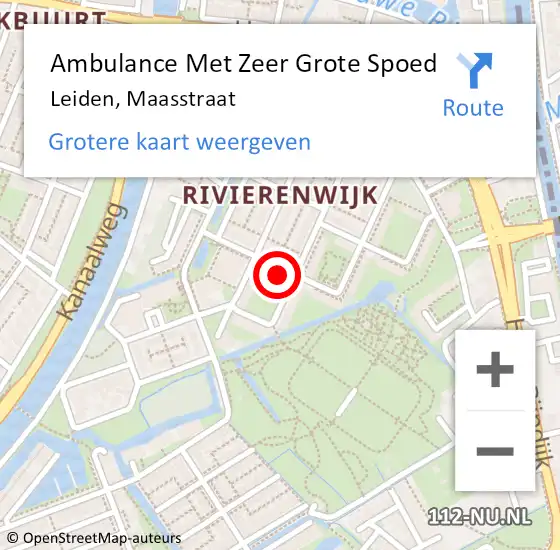 Locatie op kaart van de 112 melding: Ambulance Met Zeer Grote Spoed Naar Leiden, Maasstraat op 3 mei 2024 09:57