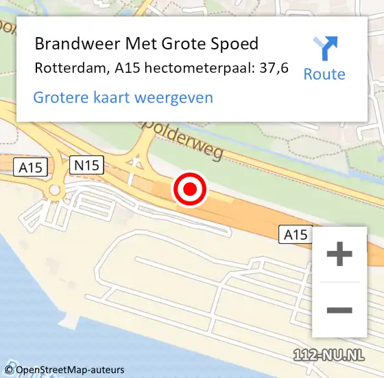 Locatie op kaart van de 112 melding: Brandweer Met Grote Spoed Naar Rotterdam, A15 hectometerpaal: 37,6 op 3 mei 2024 13:44