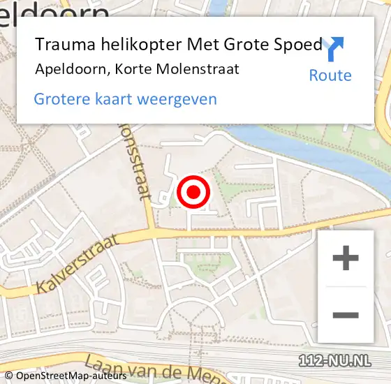 Locatie op kaart van de 112 melding: Trauma helikopter Met Grote Spoed Naar Apeldoorn, Korte Molenstraat op 3 mei 2024 14:25