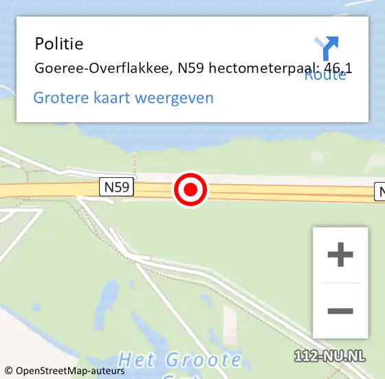 Locatie op kaart van de 112 melding: Politie Goeree-Overflakkee, N59 hectometerpaal: 46,1 op 3 mei 2024 15:38