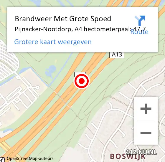 Locatie op kaart van de 112 melding: Brandweer Met Grote Spoed Naar Pijnacker-Nootdorp, A4 hectometerpaal: 47,7 op 3 mei 2024 16:01